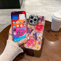 Étui de téléphone de luxe avec peinture à l'huile de diamant arc-en-ciel pour iPhone 16/15 Pro Max, matériau PC, protection contre les chutes, motif floral marin