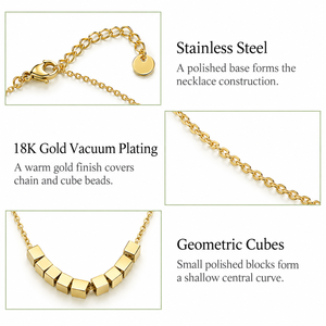 Collier Cube Géométrique en Acier Inoxydable Plaqué Or 18K sous Vide, Pendentif Modulaire Courbe en U, Bijou - Product Image 2