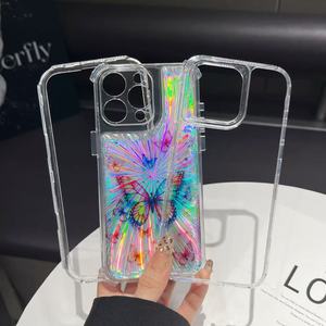 Custodia per telefono con cornice trasparente floreale effetto laser <span class=keywords><strong>arcobaleno</strong></span> per <span class=keywords><strong>iPhone</strong></span> 17 16 15 14 Pro Max, antiurto 3 in 1, anti-caduta - Product Image 1