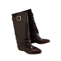 989-1 Nouvelles bottes en cuir véritable tendance, style urbain français, chaussures élégantes haut de gamme, bottes polyvalentes pour femmes