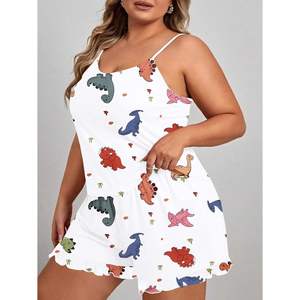 Conjunto de pijama personalizado para mujer, talla grande, con estampado de dibujos animados, camiseta tipo camisola y pantalones cortos, ropa de dormir, tela tejida de verano - Product Image 3