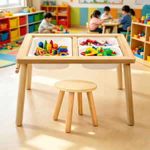 Table sensorielle Montessori en bois avec boîtes de rangement et tableau noir pour la garderie et la maternelle, jouet d'activités pour bébés à usage scolaire - Product Image 2
