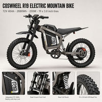 Vélo électrique tout-terrain COSWHEEL R19, 7 vitesses, pneus tout-terrain de 19 pouces, 250W, 72V, batterie amovible de 40Ah, suspension intégrale