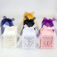 Hstyle Croix Laser Cut Bonbons Boîtes avec Rubans Party Favor Petites Coffrets Cadeaux pour Baby Shower Premier Anniversaire Baptême Faveur
