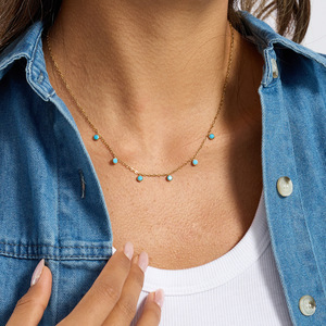 Collier pendentif en acier inoxydable avec perles turquoise bleues, bijoux cadeau - Product Image 3