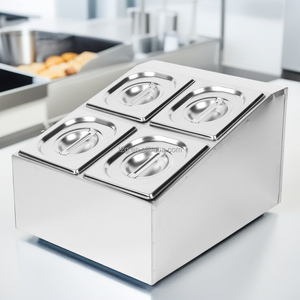 Conteneur à condiments en acier inoxydable à 4 compartiments, poli miroir, qualité alimentaire, service de buffet, utilisation en restaurant - Product Image 3