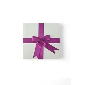 White <b>Empty</b> <b>Gift</b> <b>Box</b> with 1% Fuchsia Ribbon Coverage Stylish Elegant and Chic Presentation - Product Image 2
