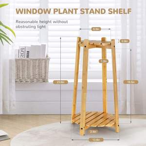 Soportes de plantas de esquina de Interior de bambú de 2 niveles, soporte de maceta de madera para estante de almacenamiento para sala de estar y Pedestal - Product Image 2