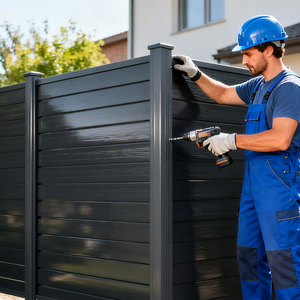 รั้วกั้นความเป็นส่วนตัว8ฟุตระแนงอลูมิเนียมสีดำพร้อมเสารั้ว S70สำหรับตกแต่งสวนสำหรับรั้วสนาม - Product Image 6