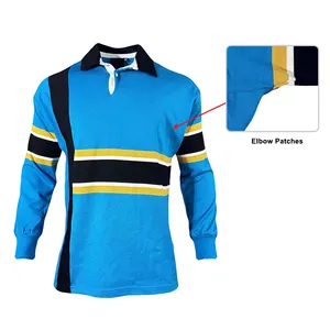 Custom Logo University Organic Rugby Longsleeve Shirt Vintage Rugby Polo Shirt Long Sleeve With Elbow Patches