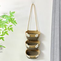 Panier suspendu mural à trois niveaux en corde de coton, écologique et polyvalent pour le rangement de cosmétiques et de sous-vêtements