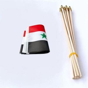 Mini Bandera de Siria para Agitar con la Mano, Logotipo Personalizado, Banderas Promocionales Hechas en Fábrica, Banderas con Palo de Madera, Material de Poliéster y Seda - Product Image 3