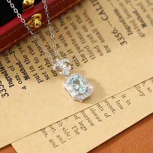 Collier pendentif ovale 5*7mm en topaze bleue irisée, motif halo, en argent sterling 925, inaltérable, bijoux géométriques pour femme - Product Image 4