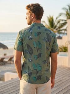 Excellent Cost Men’s 100% Organic Cotton Print Camp Collar Short Sleeve Sustainable Abstract <b>Repeat</b> Pattern OEM Tropical Shirts - Product Image 5
