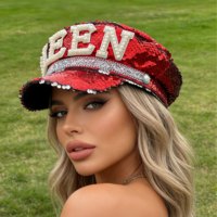Chapeau de capitaine de luxe en peluche rouge à sequins et perles, personnalisé, unisexe, pour l'extérieur, idéal pour les fêtes, vente en gros, 3 MOQ