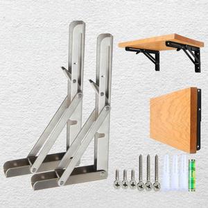 Support mural en métal pour table en bois à angle réglable en acier inoxydable, support d'étagère pliant flottant en L - Product Image 2