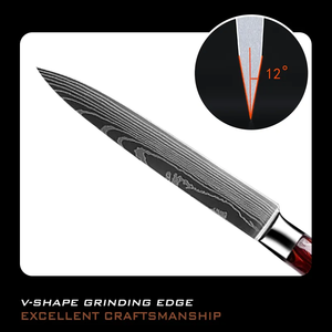 <span class=keywords><strong>Couteau</strong></span> utilitaire de chef damas à haute teneur en carbone de 5.2 po-Motif gravé au laser <span class=keywords><strong>avec</strong></span> manche en résine rouge <span class=keywords><strong>sang</strong></span> - Product Image 4