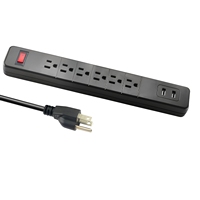 Multiprise 6 prises avec protection contre les surtensions, 2 ports USB, interrupteur de protection contre les surcharges, rallonge PDU, prise de courant de bureau
