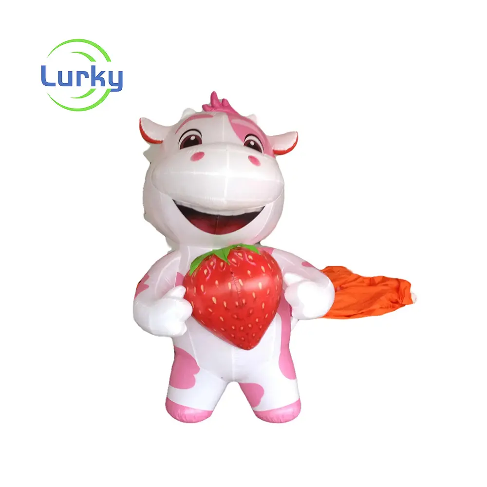 Modelo de personagem de balão comercial inflável de Strawberry Cow desenho personalizado tamanho LED