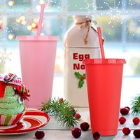 Gobelet en plastique de 24oz (710ml) avec couvercle en paille-Gobelet élégant de couleur unie, sans BPA et durable