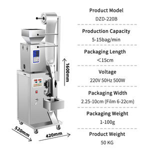 Máquina Empacadora Automática DZD-220B de Tamaño Pequeño para Bolsitas de Té, Sobres de Azúcar y Cacahuetes con Sellado Trasero Universal, <span class=keywords><strong>Precio</strong></span> de Fábrica - Product Image 2