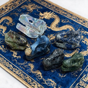 Natural Crystal Carved Dinosaur <b>Skull</b> Figurine Polished Labradorite Healing Stone <b>Ornament</b> for Feng Shui Home Decor - Product Image 1