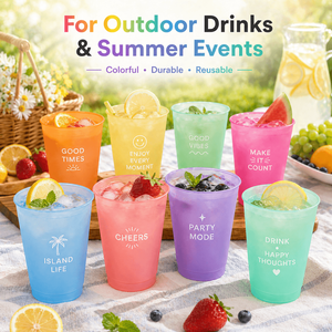 Gobelets en plastique givré colorés personnalisés avec logo, gobelets réutilisables pour les enterrements de vie de jeune fille, anniversaires, événements en plein air - Product Image 5