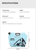 Sac d'eau pliable 8L de qualité alimentaire avec robinet réglable pour camping, randonnée, voyage et vin