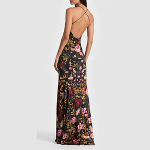 <span class=keywords><strong>Robe</strong></span> de soirée opulente personnalisable pour femme, à imprimé floral, avec décolleté <span class=keywords><strong>plongeant</strong></span> en V, fines bretelles et <span class=keywords><strong>dos</strong></span> ouvert croisé - Product Image 3