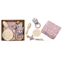Coffret Cadeau Pleine Lune Transfrontalier pour Nouveau-né, comprenant un hochet gonflable en crochet animalier et un ensemble en bois avec une chaîne de sucette, Chine