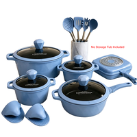 Set Peralatan Masak Anti Lengket Aluminium Pola Berlian 16 PCS, Panci dan Wajan Induksi dengan Peralatan Dapur