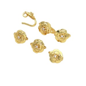18k <b>gold</b>-plated diamond-encrusted camellia hollowed-out clip buckle connector <b>button</b> placket <b>button</b> DIY jewelry accessory D160 - Product Image 5