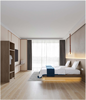 Meubles d'hôtel et d'appartement en bois au design moderne personnalisé, série de meubles de chambre à coucher d'hôtel, lit double, armoire