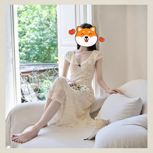 First Love Pure Sweet Dress V Neck Floral Print Long Dress For Daily Wear Summer 2026 New Arrival - Product Image 4