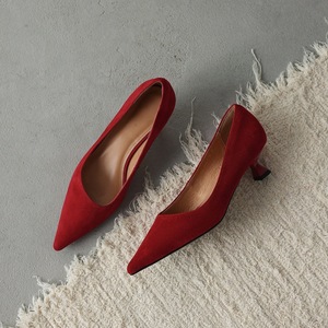 Elegant Women Shoes 2025 Spring Vintage Kid Suede High Quality Pointed Toe Dress Party Office Pumps Mid <b>Heel</b> Lady Footwear 35-42 - Product Image 6