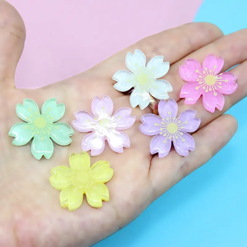 Belles fleurs de cerisier résine fleur breloques fleurs colorées Cabochon pour enfants cheveux accessoires ou téléphone artisanat décoration