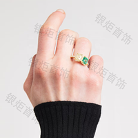 Bague unique pour femme LOZRUNVE en argent sterling 925, moderne, avec pierre précieuse émeraude et double zircon.