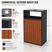 Poubelle extérieure en métal et bois composite avec cendrier en acier inoxydable, armoire à déchets verrouillable pour usage commercial