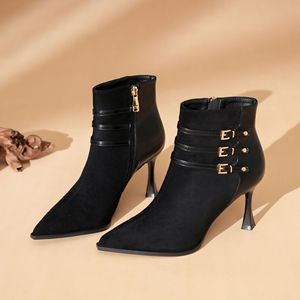 Y950-7 Ankle <b>Boots</b> Pointed Toe Faux Suede Zip Closure <b>Martin</b> <b>Boot</b> Fashion Trend Women's Shoes - Product Image 1