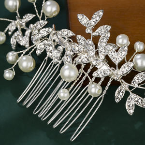 Pettine per capelli con perla fatto a mano stile stile bohémien copricapo da sposa pettine per capelli con foglia di strass lucido - Product Image 6