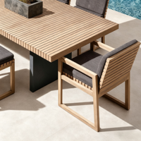 Meubles de jardin de haute qualité, confortables, table et chaises de salle à manger en teck pour l'extérieur