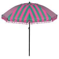 Parasol de plage et de jardin 2m, grand, floral, style bohème, léger, avec poteau métallique réglable manuellement, à pampilles et franges, pour le sable