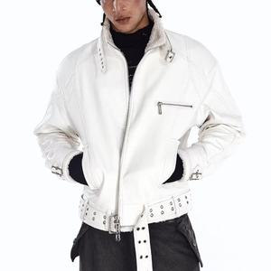 Wholesale Motorcycle Style Premium White Faux Leather <b>Jacket</b> for <b>Men</b> <b>Sherpa</b> Lined Windproof Biker Outerwear - Product Image 2