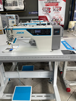 Machine à coudre industrielle Jack A4C-C à aiguille simple, entraînement direct, entièrement automatique, avec système de verrouillage, équipée d'un plan de travail et de pieds