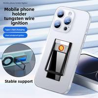 Support de téléphone multifonctionnel 2-en-1 en métal et support de voiture avec chargeur USB et allume-cigare - Briquet électronique créatif