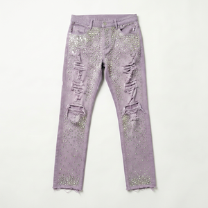 Jeans skinny pour femmes, ornés de strass, effet vieilli, taille mi-haute, longueur intégrale, style vintage, en denim tissé, foncé/clair, logo personnalisé, hiver printemps - Product Image 1
