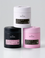Boîte en fer blanc personnalisée gaufrée 30g avec couvercle coulissant, couleur matcha rose, étanche noire avec impression et double joint