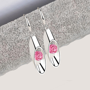 Orecchini Pendenti Rosa E1346 con Pietra Rosa Taglio Brillante Rotondo, Montatura a Griffe, a Goccia d'Acqua, Gioielli Moda Donna Classici per Feste - Product Image 4