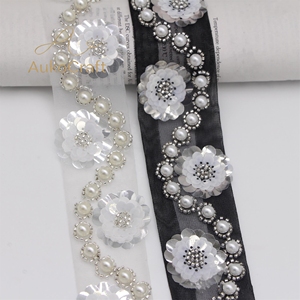 Tissu en dentelle filet brodé <span class=keywords><strong>de</strong></span> <span class=keywords><strong>perles</strong></span> faites à la main <span class=keywords><strong>de</strong></span> luxe, noir et blanc, pour vêtements, costumes, robes, garniture décorative en dentelle à sequins et <span class=keywords><strong>perles</strong></span> - Product Image 3