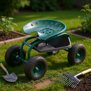 Carrello da Giardino con Sedile Girevole, Capacità 300 libbre, Vassoio Porta Attrezzi, per Uso Esterno, Stile Sedia Rivestito in Plastica - Product Image 2